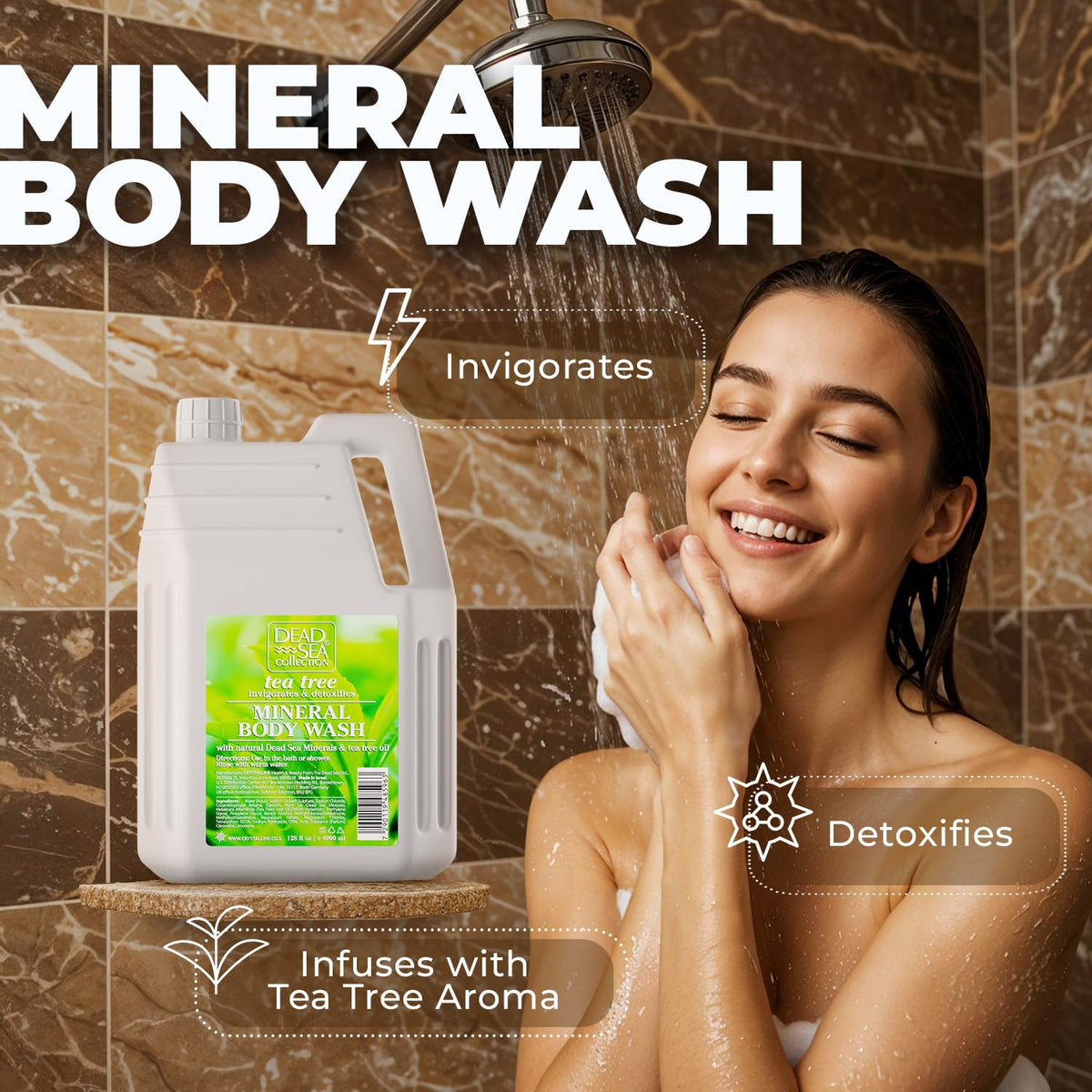 Pour shot of Dead Sea Collection Tea Tree Body Wash for rich daily cleanse.