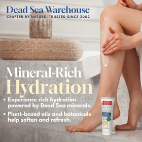 Close-up of Dead Sea Warehouse moisturizer texture showing creamy finish