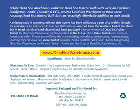 Dead Sea Warehouse bulk packaging display highlights quantity and value.