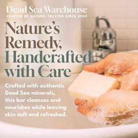 Dead Sea Warehouse fragrance-free soap close-up for sensitive skin cleansing.