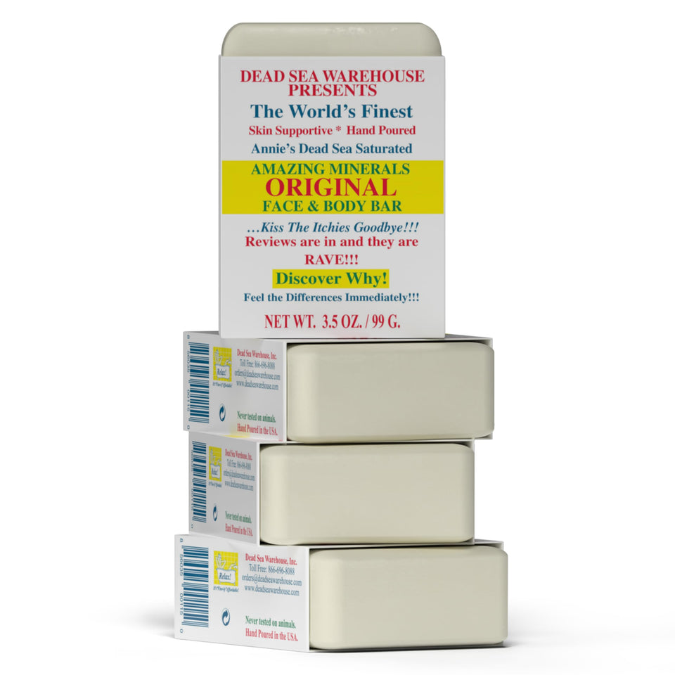 Dead Sea Warehouse original face and body bar lather for gentle hydration.