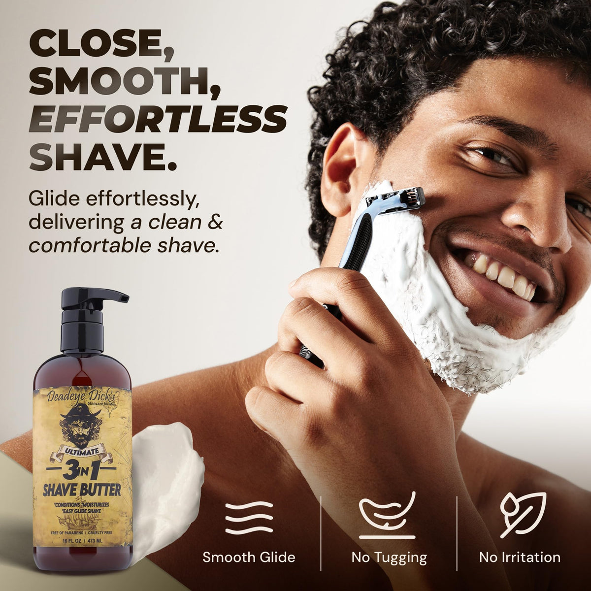Pump-top dispenser on Deadeye Dick's 3-in-1 shave butter for easy use