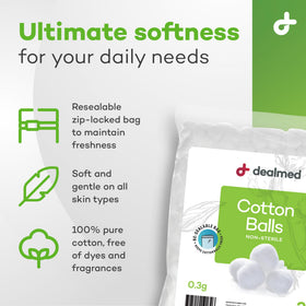 Dealmed cotton balls face cleansing view ideal for gentle makeup removal.