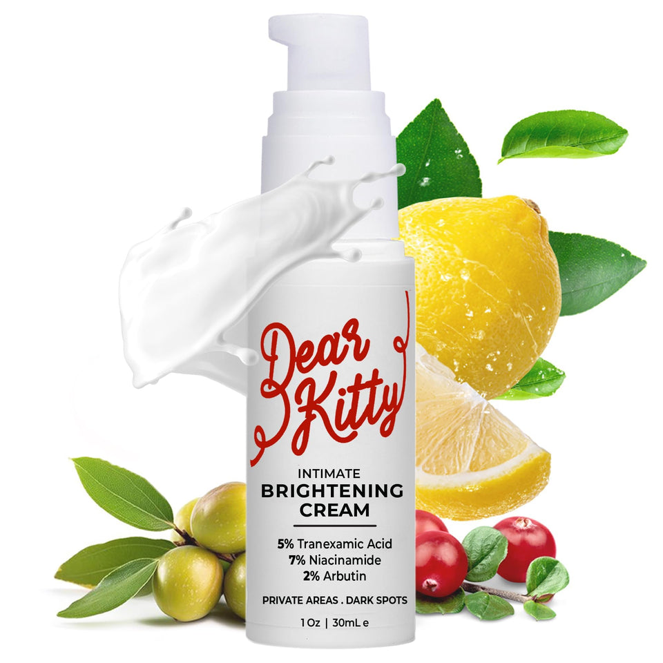 Dear Kitty dark spot cream bottle for intimate area brightening and daily use.