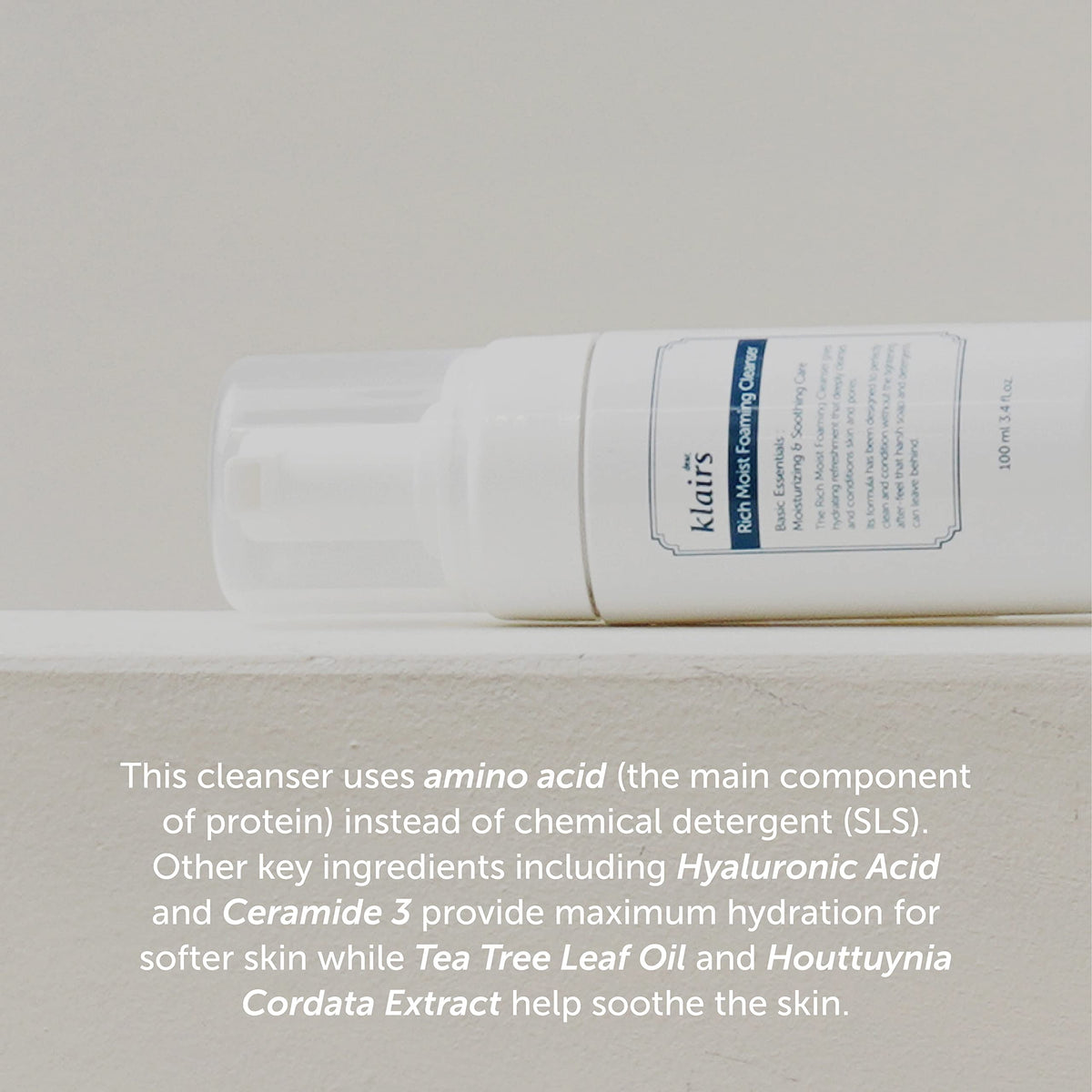 DearKlairs Rich Moist Foaming Cleanser 100ml tube for compact travel use