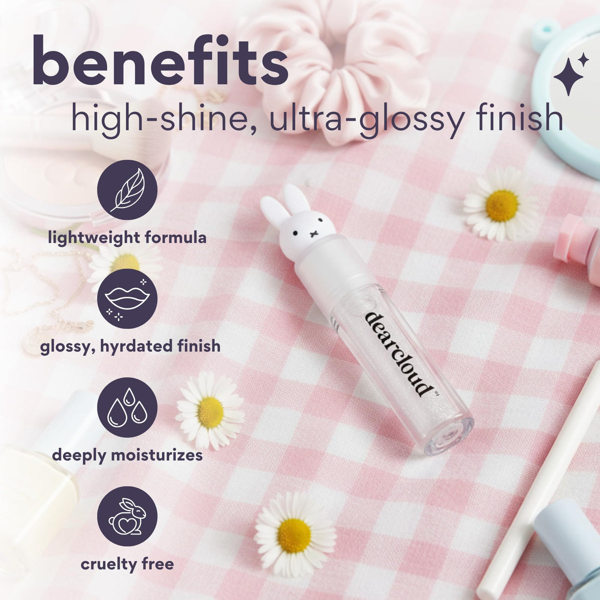 Dearcloud Miffy Lip Serum Jelly applied on lips for soft, hydrated shine.