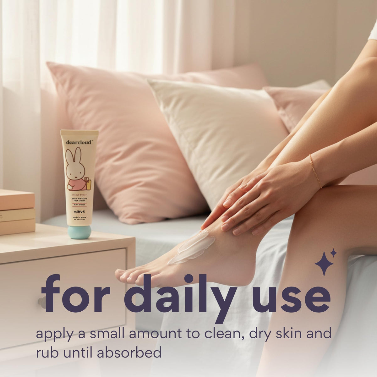 Packaging shelf shot of Dearcloud Miffy Rescue Butter Foot Cream for clean skincare