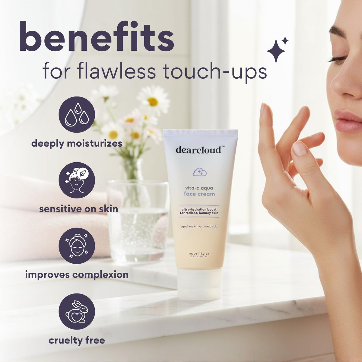 Dearcloud Vita-C Aqua swirl on skin highlights smooth, dewy finish after application.
