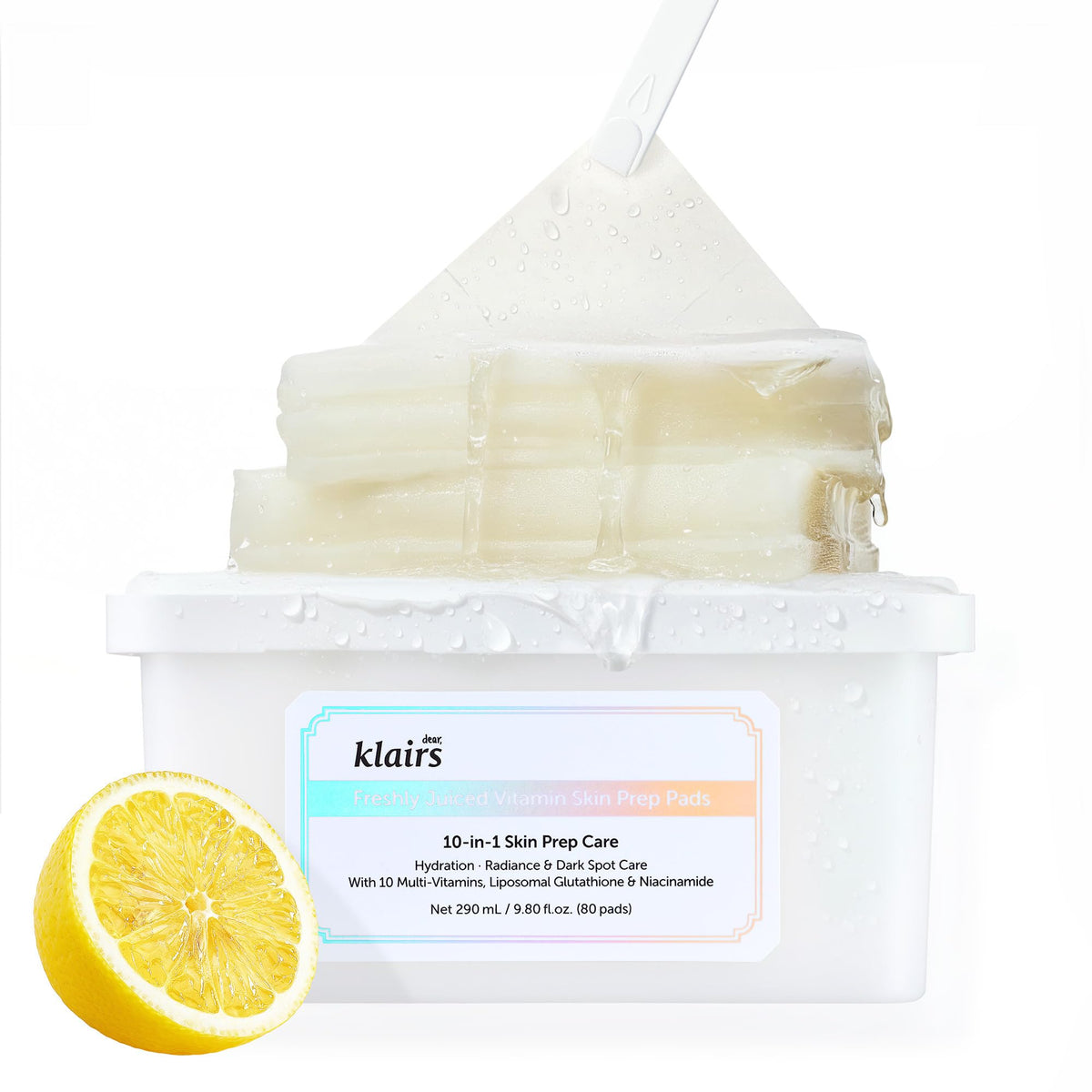 DearKlairs Freshly Juiced pad 4-split tear for precise makeup prep.