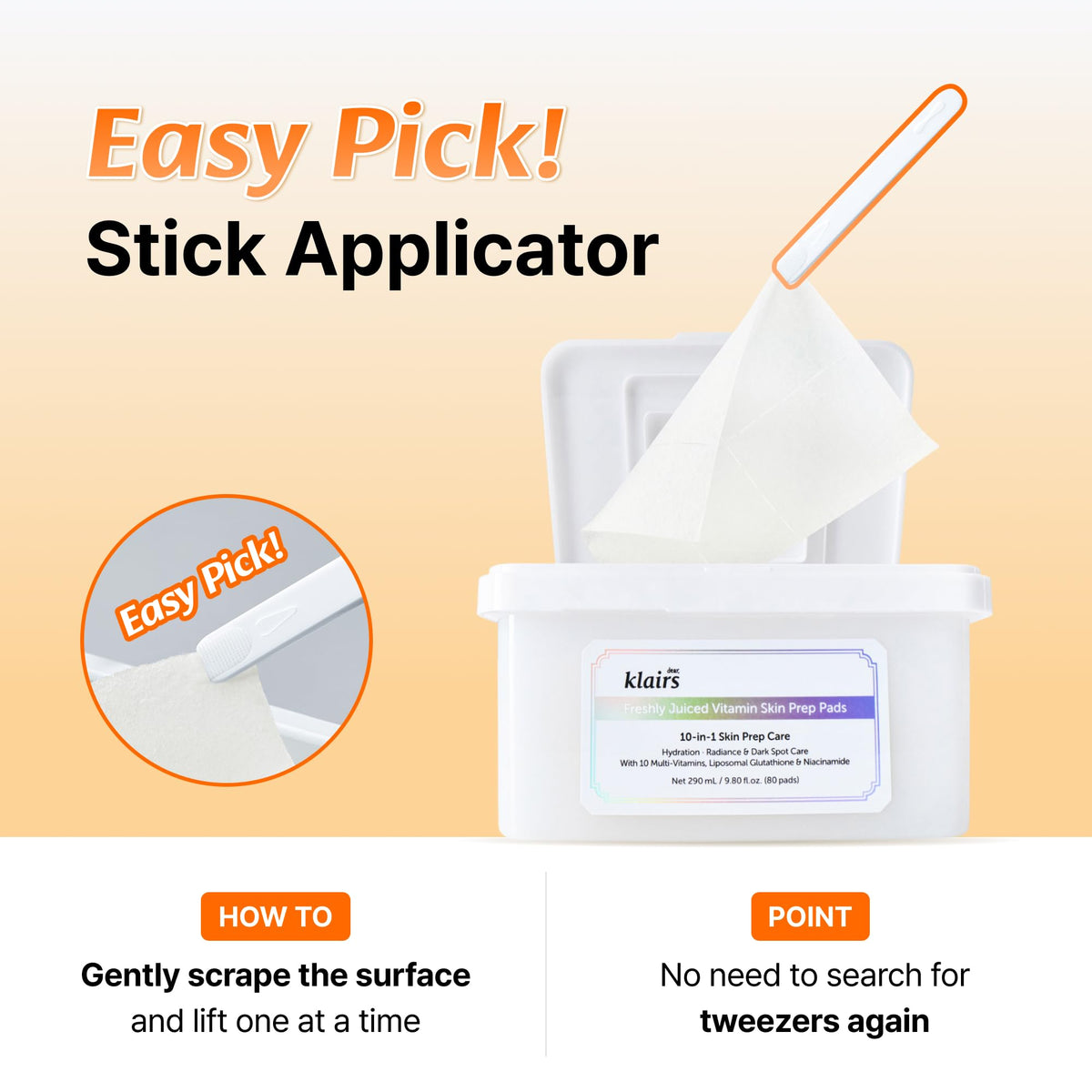DearKlairs Freshly Juiced pad even-tone prep for smoother skin.