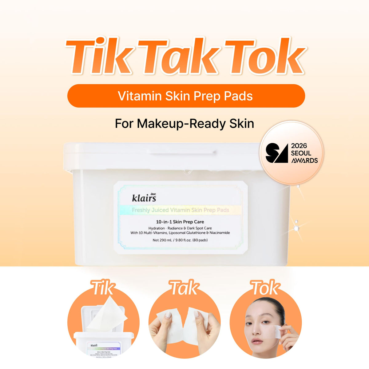 DearKlairs Freshly Juiced pad moisture-boost supports hydration before makeup.