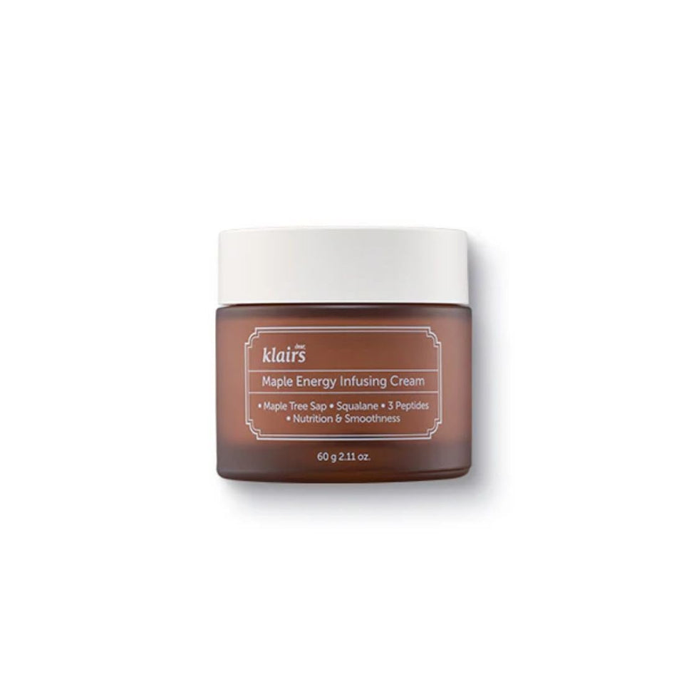 DearKlairs Maple Energy Infusing Cream bottle shows premium moisturizer for dry skin hydration