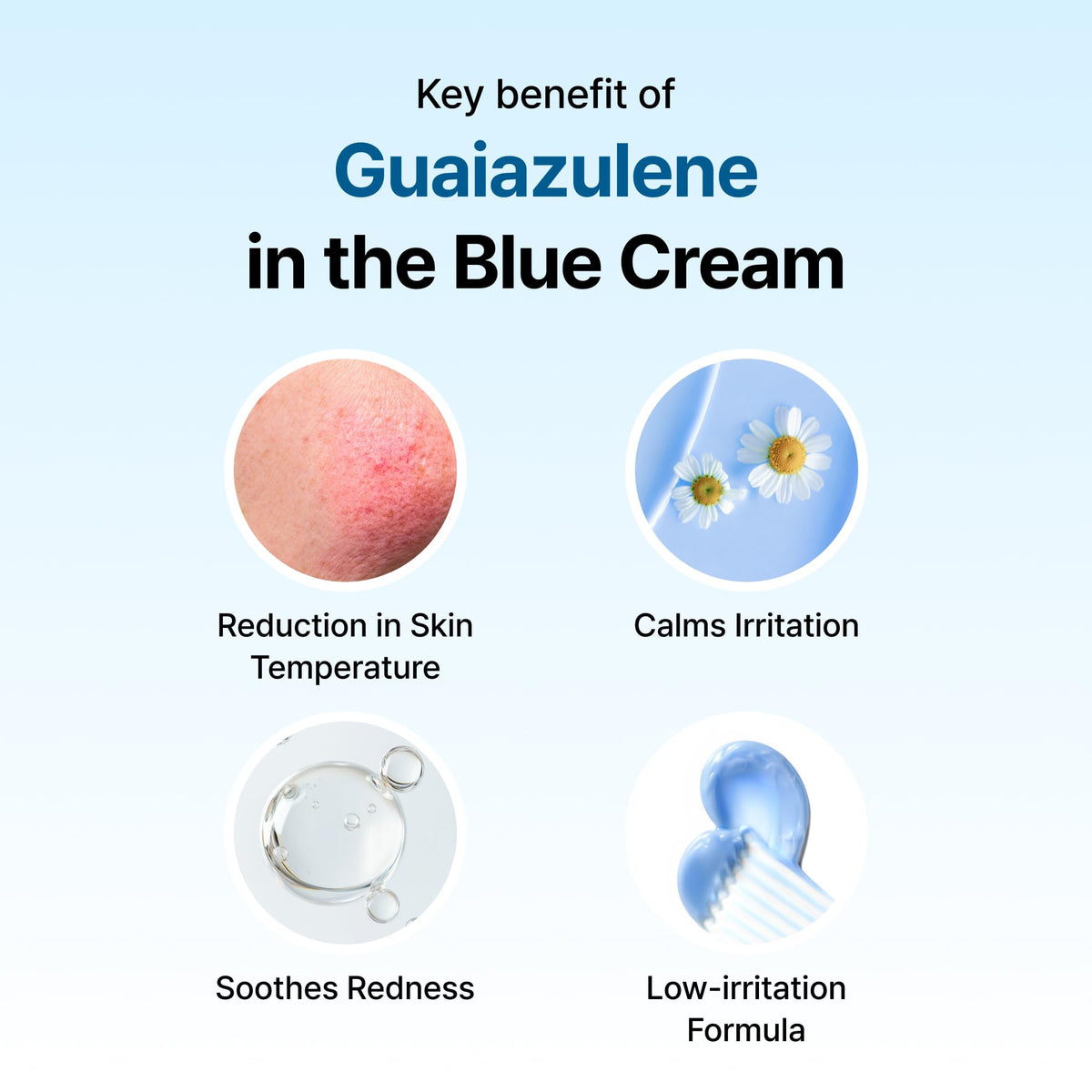 DearKlairs Midnight Blue Calming Cream on the face for gentle hydration.