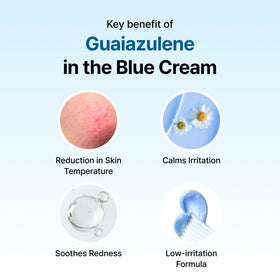 DearKlairs Midnight Blue Calming Cream on the face for gentle hydration.