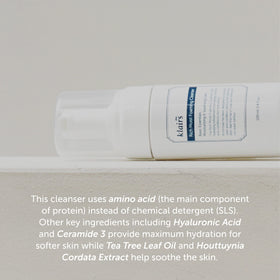 Closeup of foamy lather from DearKlairs cleanser for smooth, mild cleansing