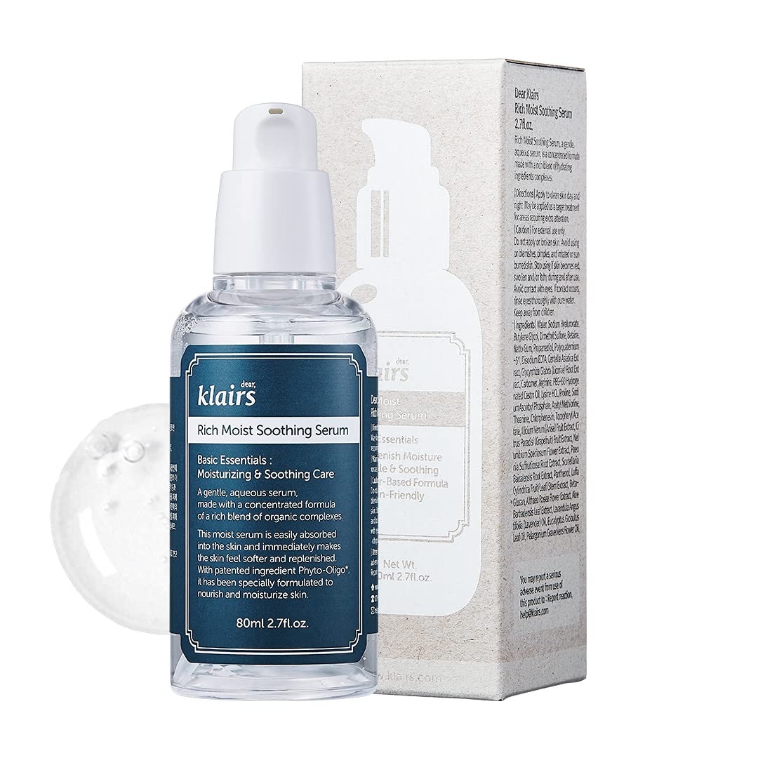 DearKlairs Rich Moist Serum bottle showing quick absorption for refreshed skin