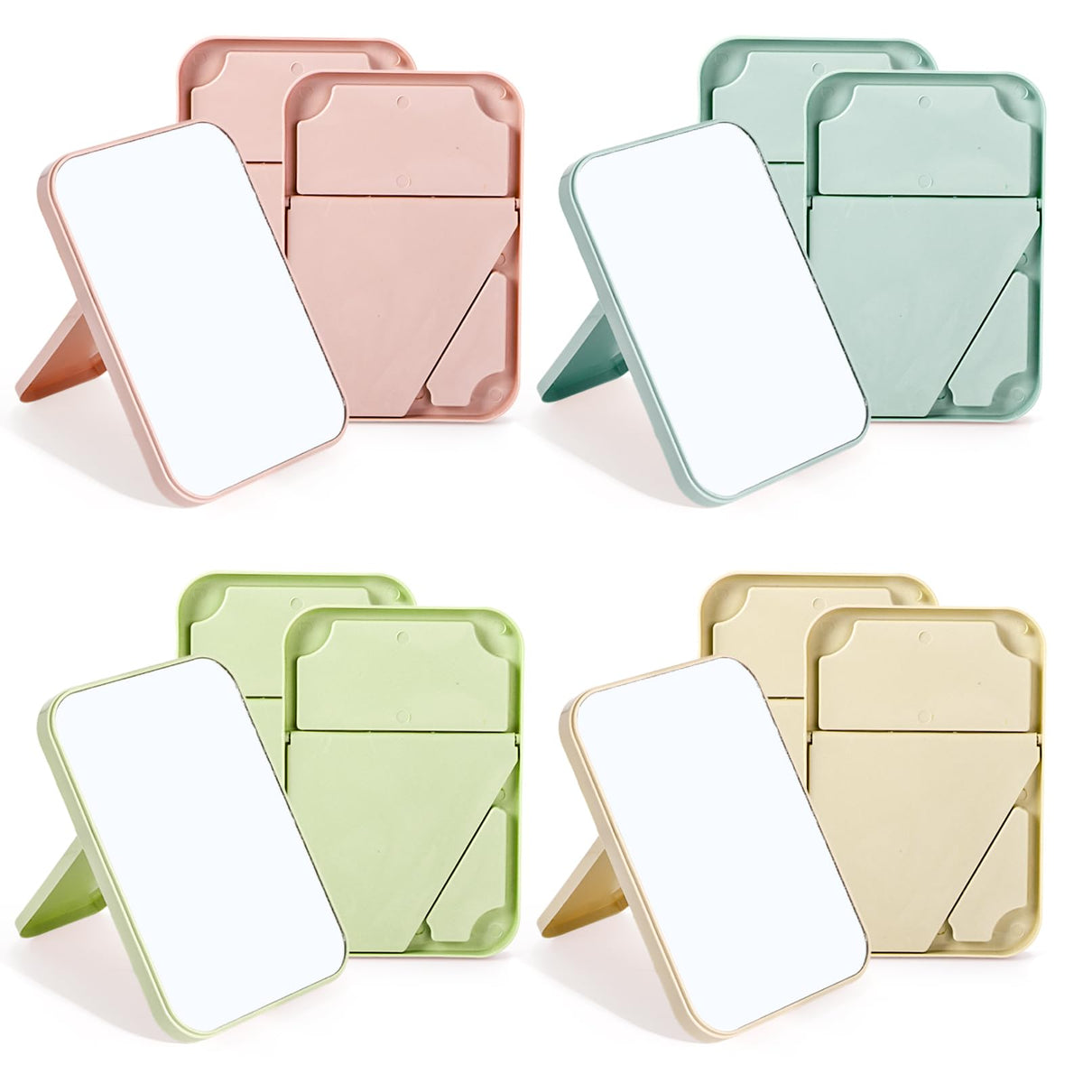 DEAYOU desktop makeup mirror with foldable stand for space-saving on countertops.