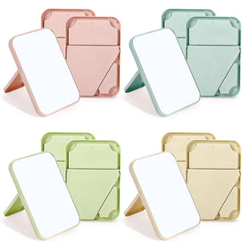 DEAYOU desktop makeup mirror with foldable stand for space-saving on countertops.