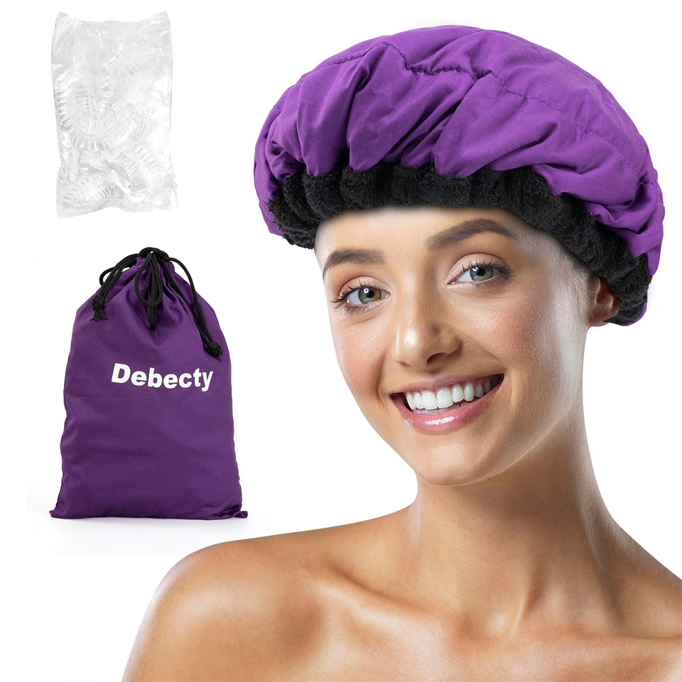 DEBECTY heat cap in packaging shows portable cordless conditioning for at-home hair care.