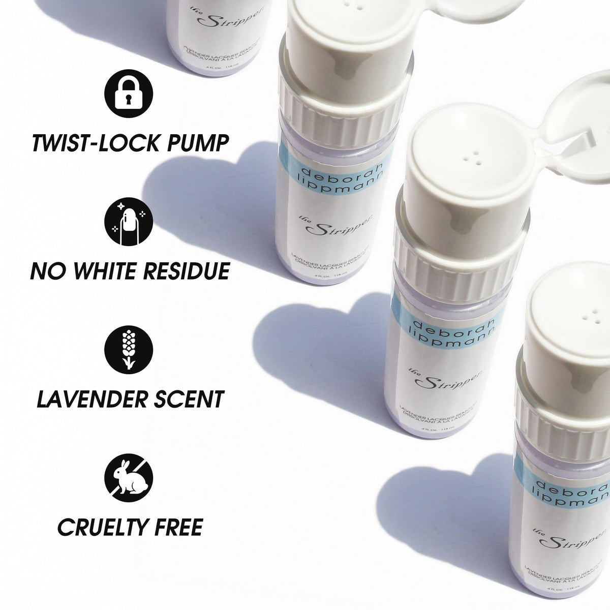 Deborah Lippmann The Stripper cotton-saturation enables easy, controlled removal.