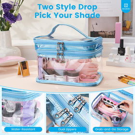 Deciniee cosmetic bag double layer keeping powders and tools organized