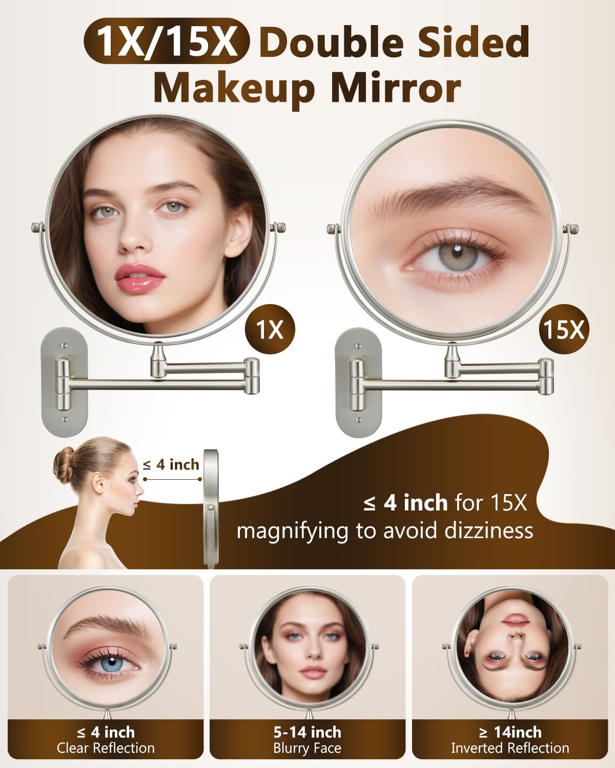 DECLUTTR 9-Inch dual-sided mirror with 1X/15X for everyday use and precise detailing.