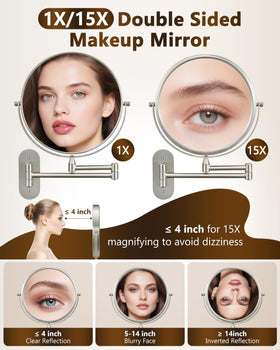 DECLUTTR 9-Inch dual-sided mirror with 1X/15X for everyday use and precise detailing.