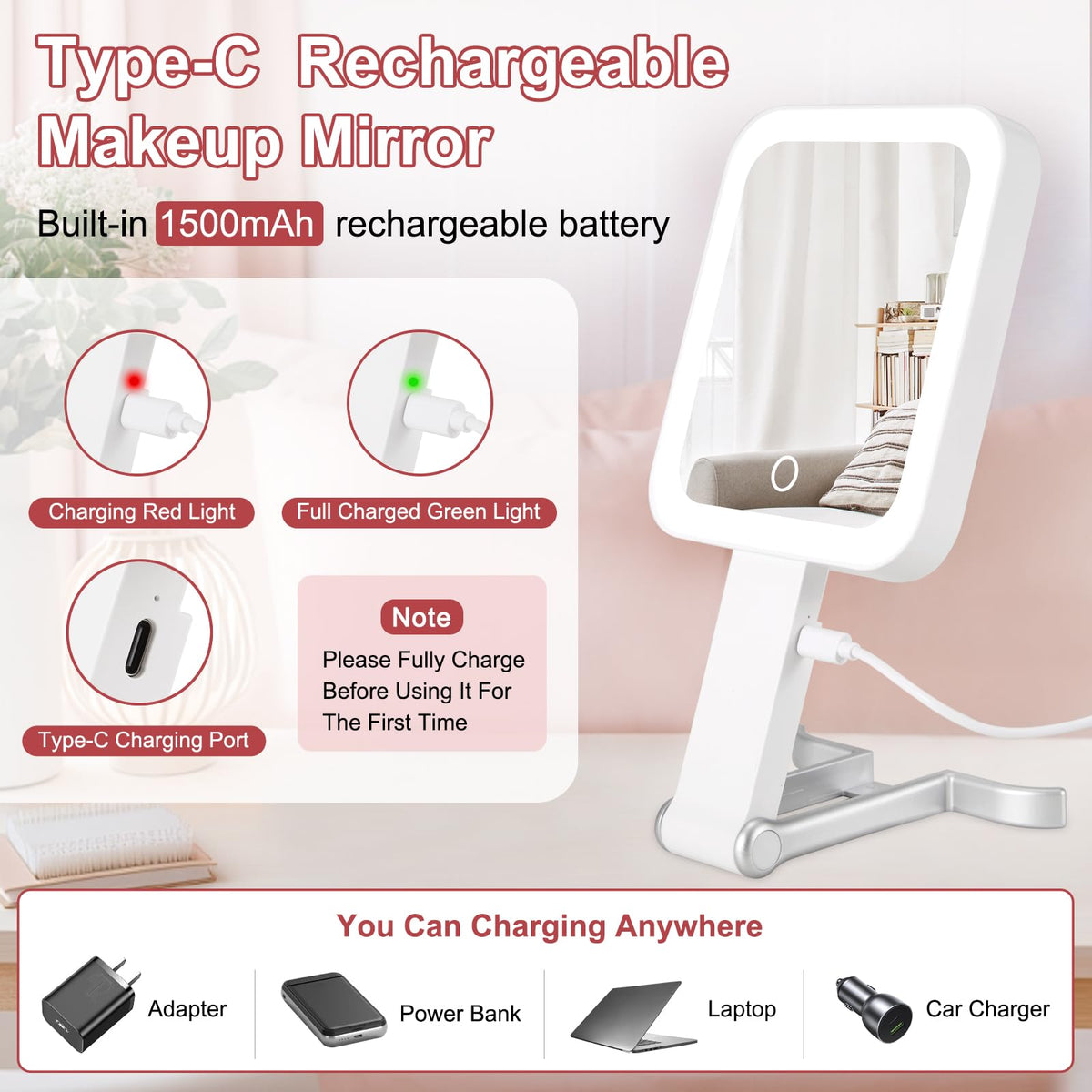 DECLUTTR travel makeup mirror 15x-magnification for close-up makeup precision