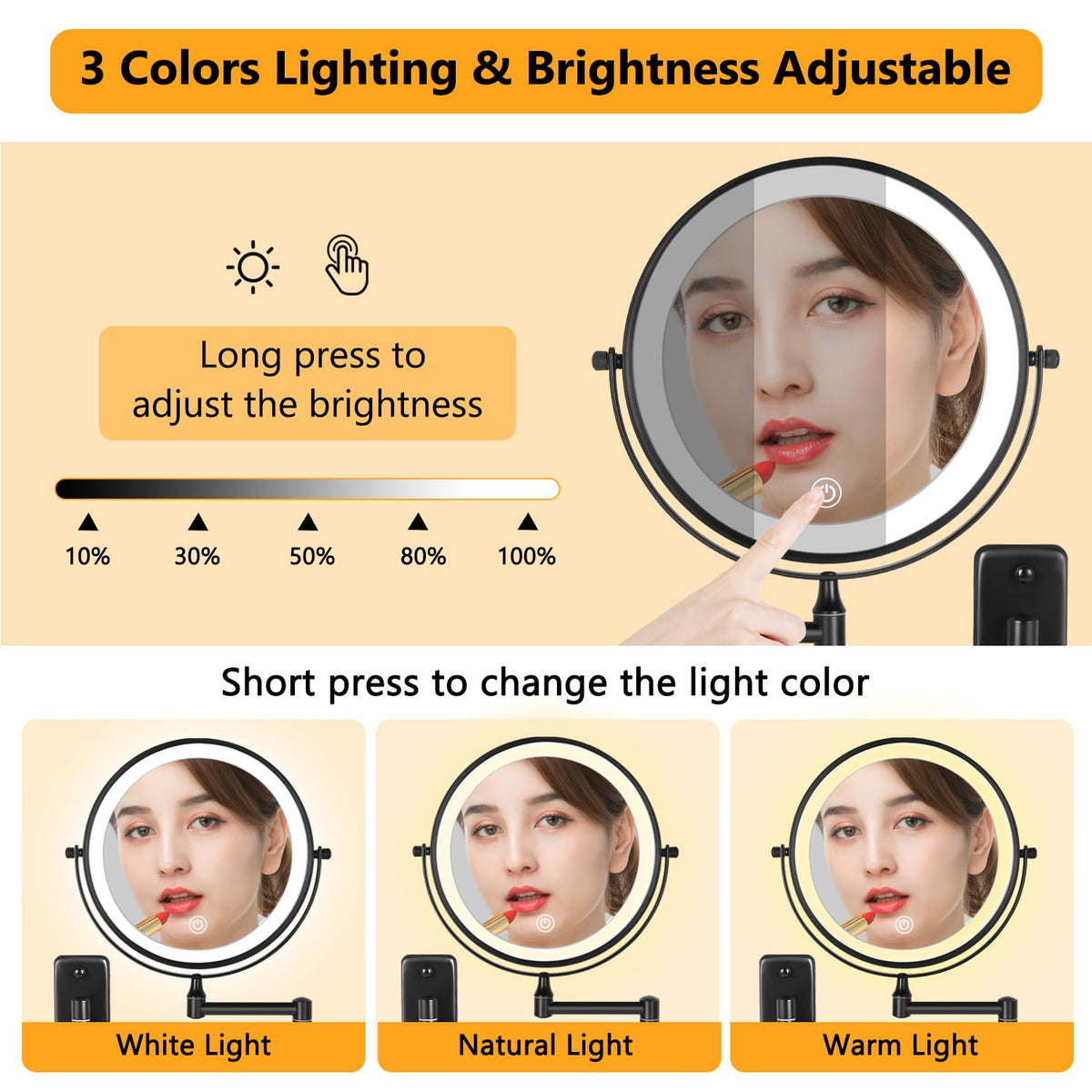 Decluttr vanity mirror with 3-color lighting for different settings