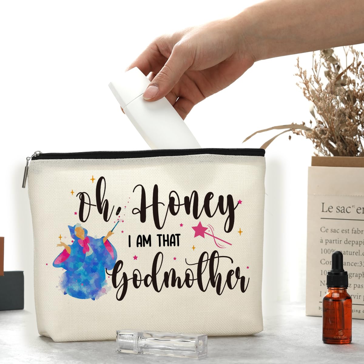 Decohim makeup bag side pocket for secure cards and small items