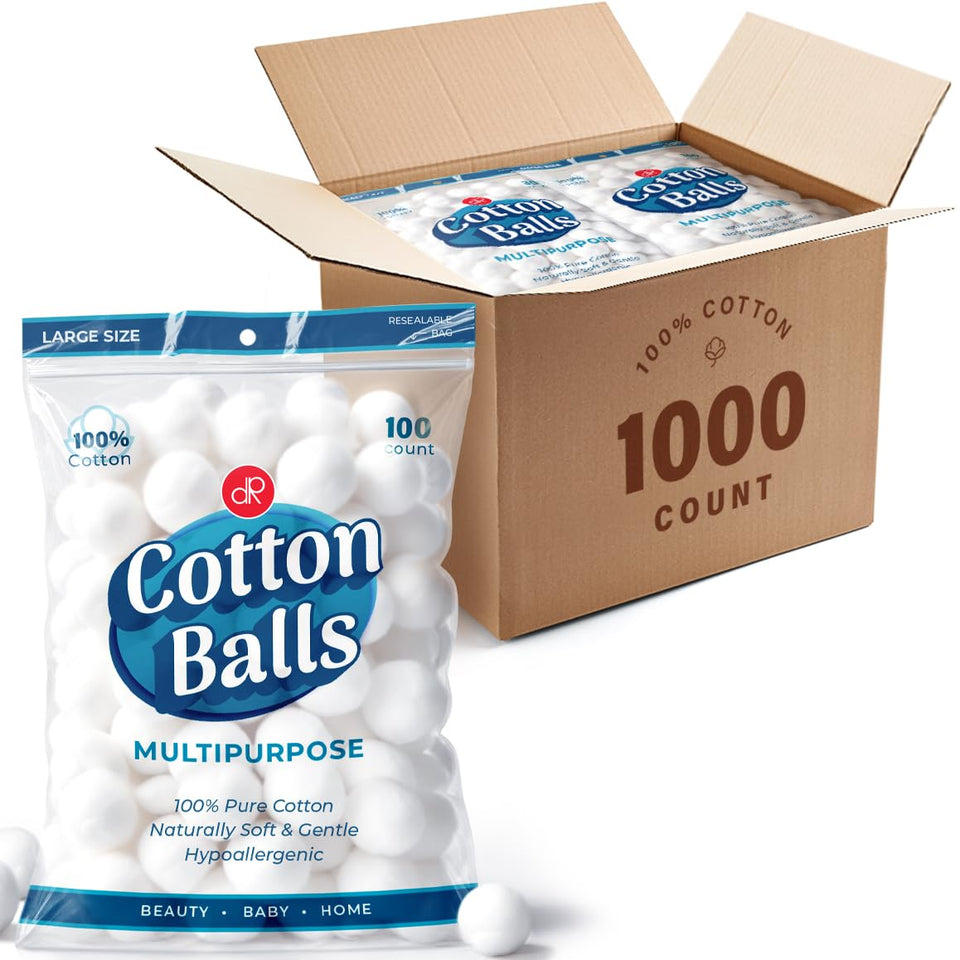 DecorRack 1000 large cotton balls bulk pack for makeup removal and skincare
