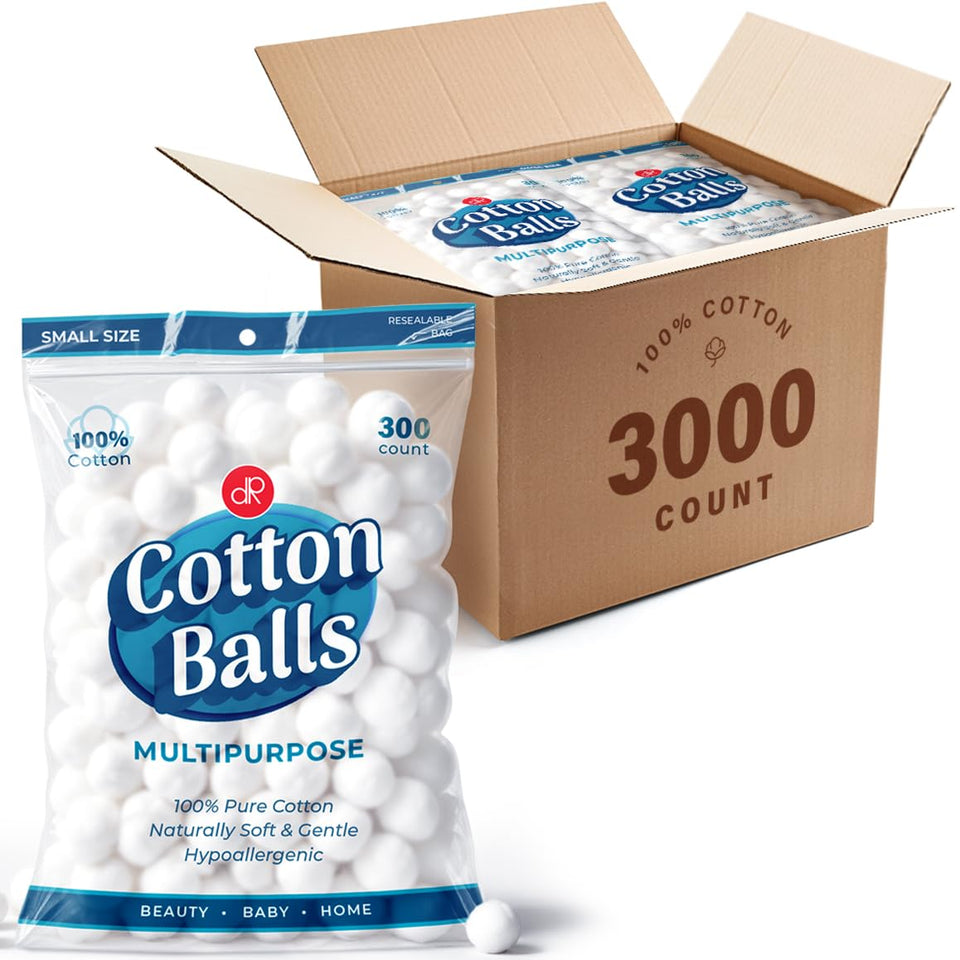DecorRack 3000 mini cotton balls bulk pack in soft cotton for gentle makeup removal