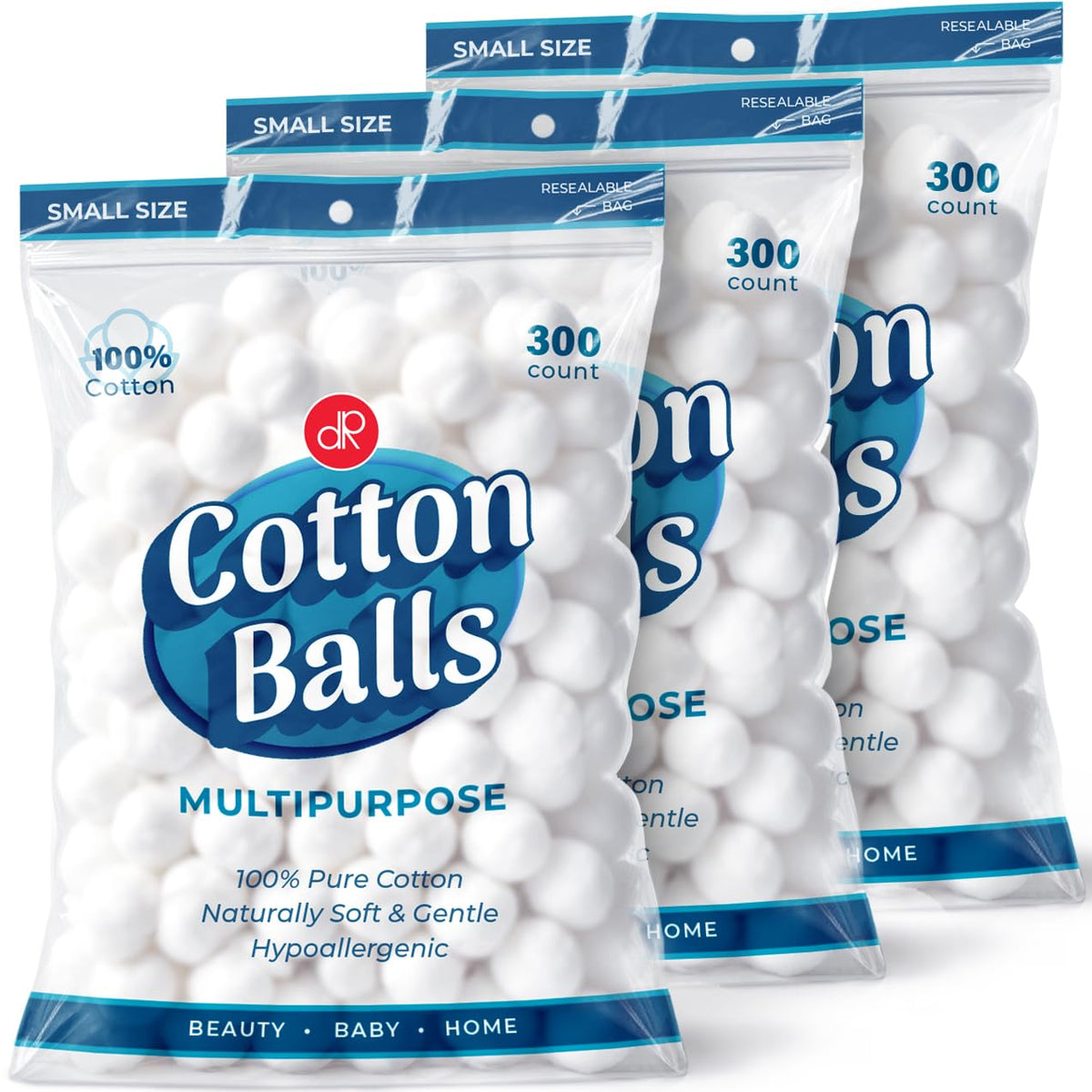 DecorRack 900 small cotton balls pack for gentle makeup removal.