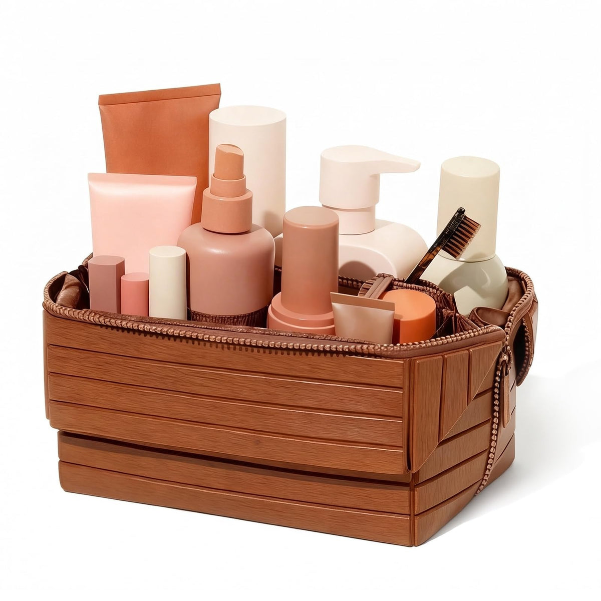 Decumeby travel makeup bag fold-down setup keeps cosmetics visible for quick packing.