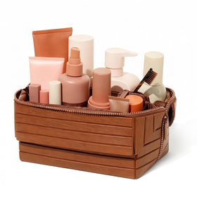 Decumeby travel makeup bag fold-down setup keeps cosmetics visible for quick packing.