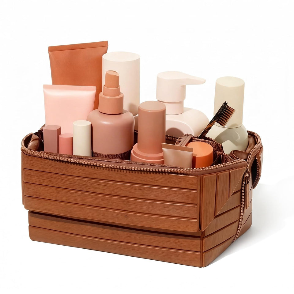 Decumeby travel makeup bag fold-down setup keeps cosmetics visible for quick packing.