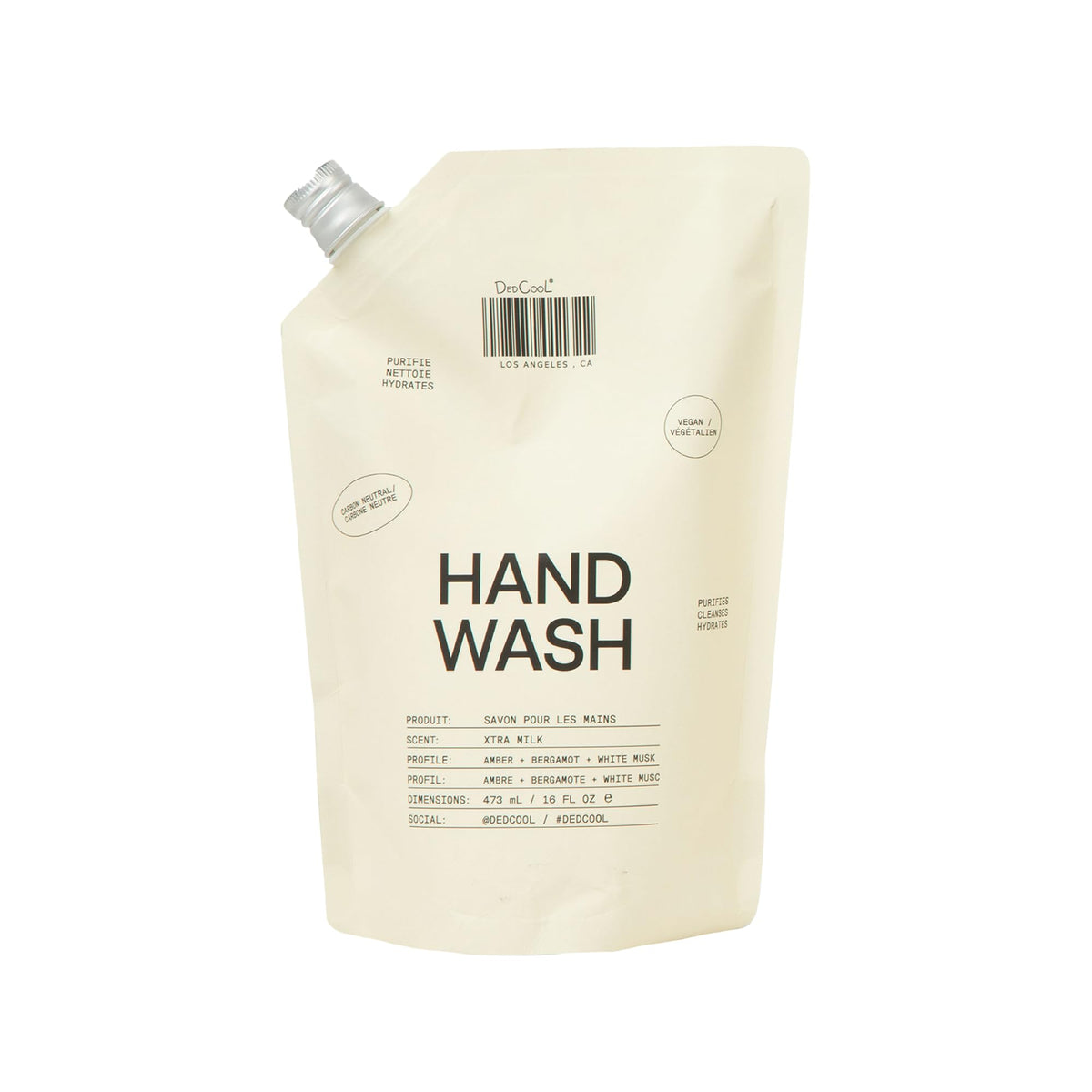 DedCool Hand Wash Xtra Milk bottle pour highlights hydrating formula for daily use