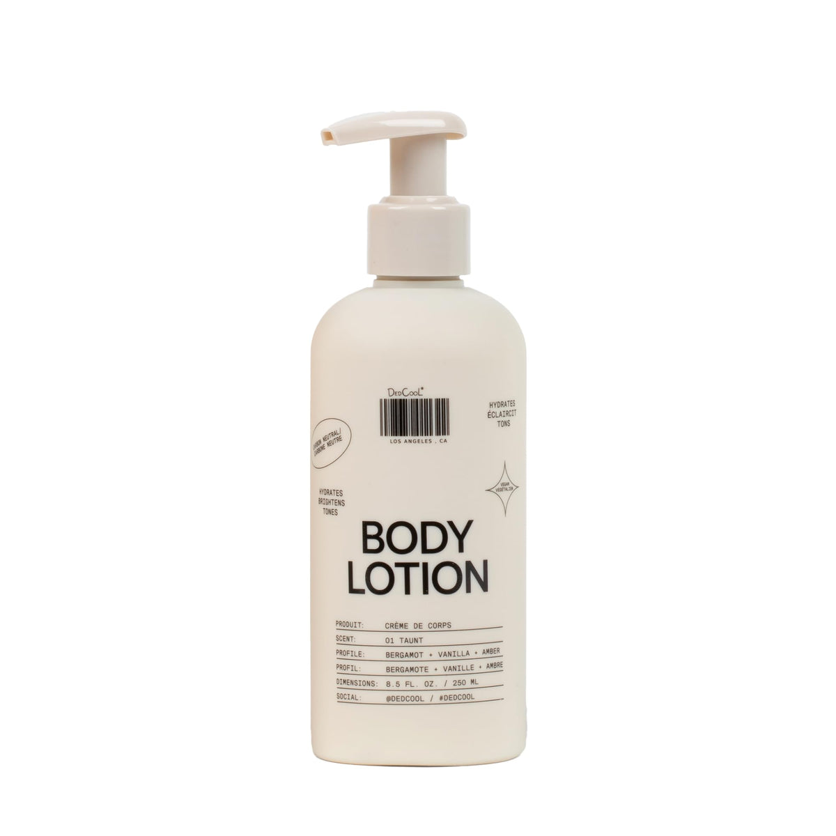 DedCool 01 Taunt body lotion bottle close-up for lightweight hydration and scent layering.