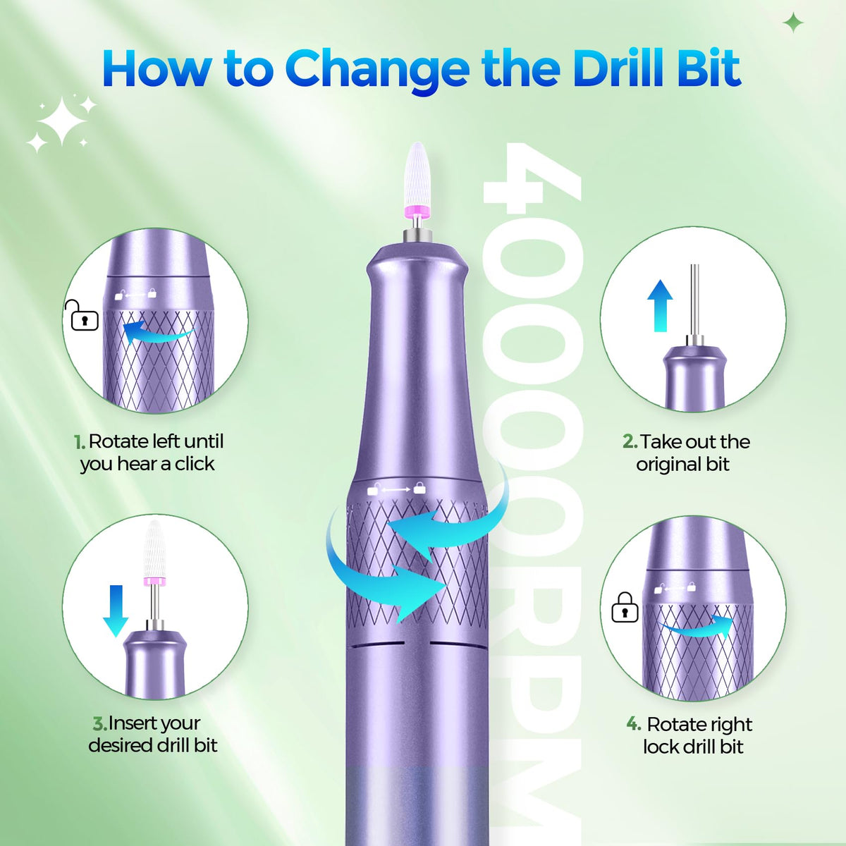 DEDNMSCA nail drill LCD display shows speed and direction for easy control