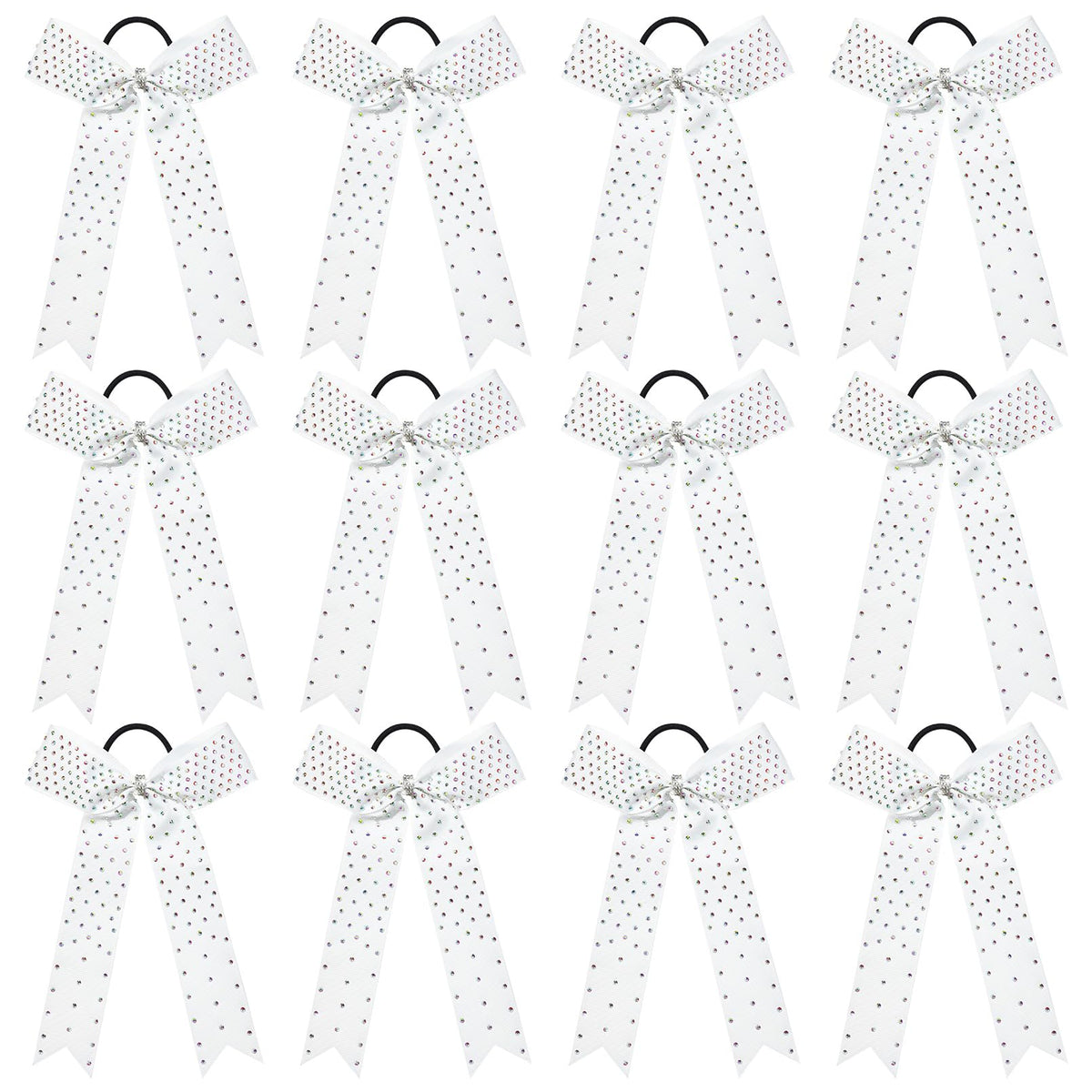 DEEKA 12-piece white rhinestone cheer bow set for girls