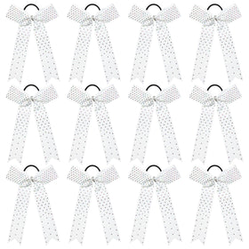 DEEKA 12-piece white rhinestone cheer bow set for girls