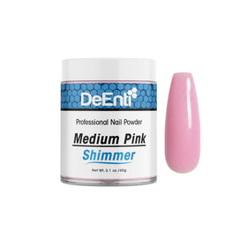 DeEnti medium pink shimmer acrylic powder for flawless overlays.