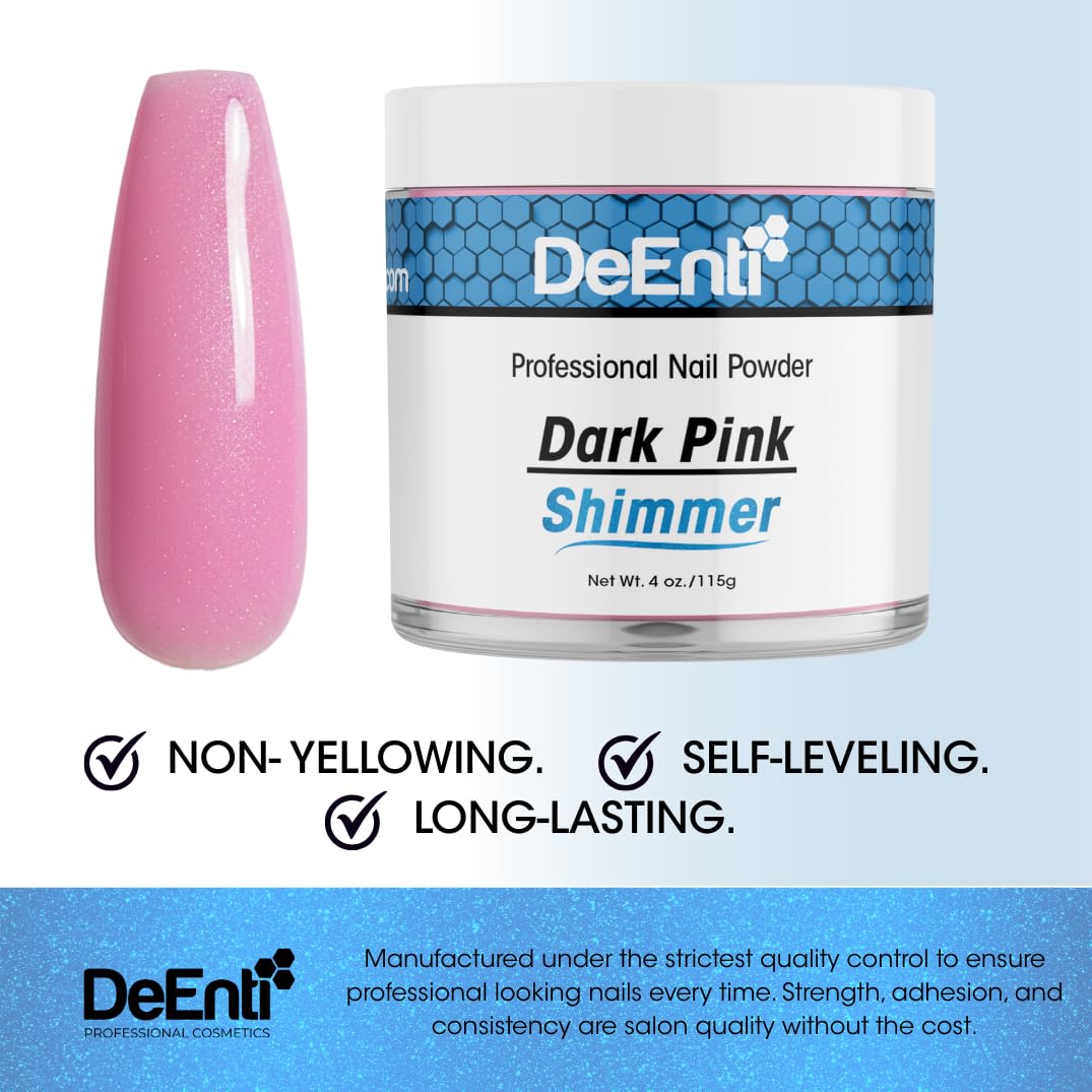 DeEnti acrylic nail shimmer powder swirl on manicure surface demonstrates even coverage