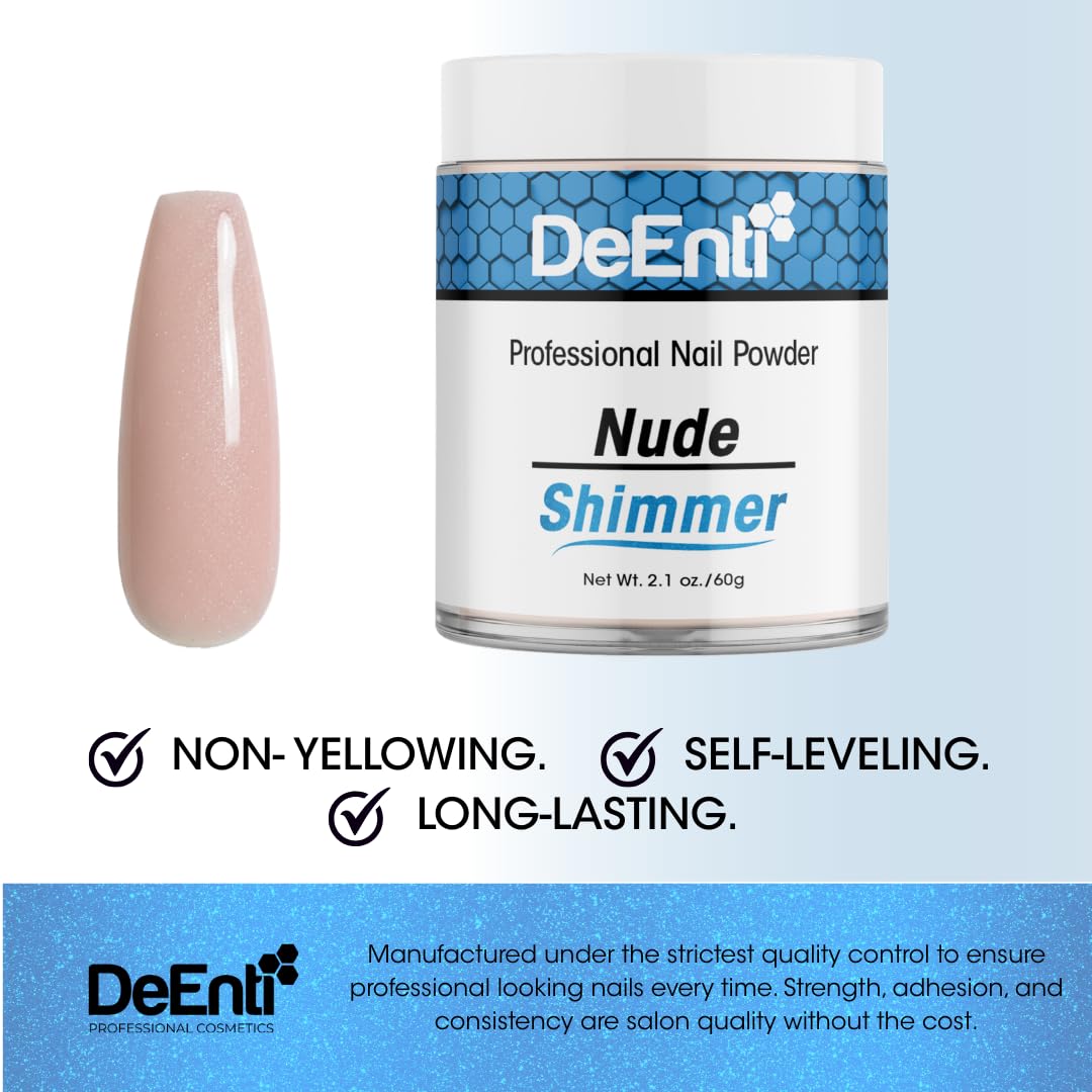 DeEnti nude overlays with shimmer create durable, long-lasting extensions or enhancements for nails.
