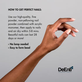 Close-up of bubble-free finish with DeEnti acrylic powder.