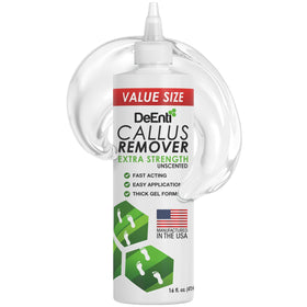 DeEnti Callus Remover heel application close-up showing precise gel placement for targeted care