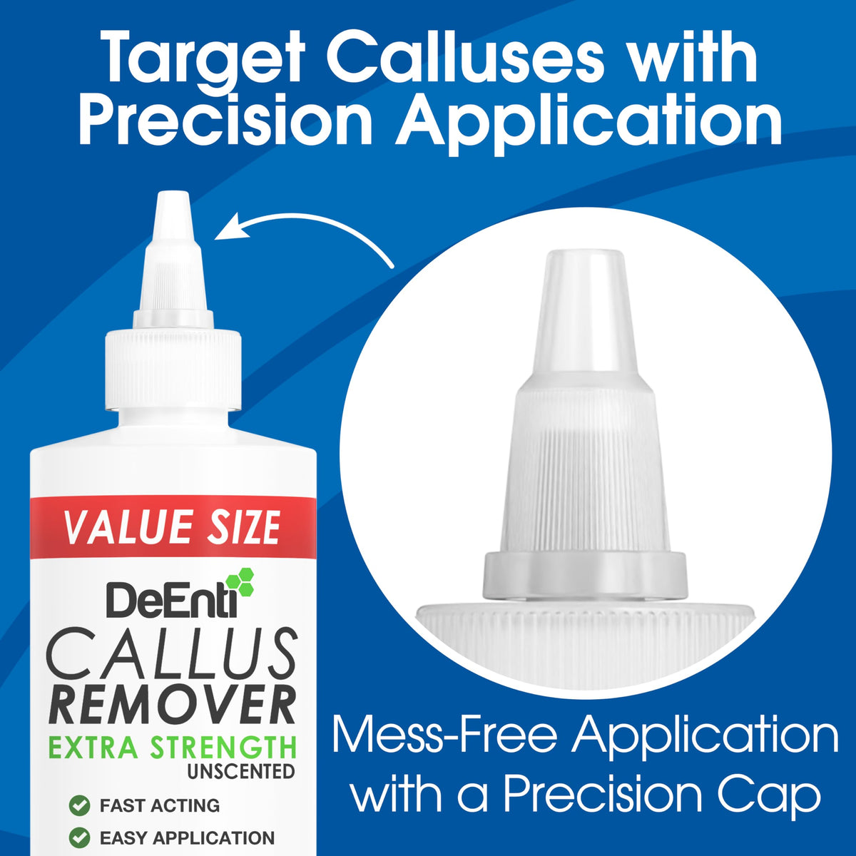 DeEnti Callus Remover gel on softened calluses detail for easier removal