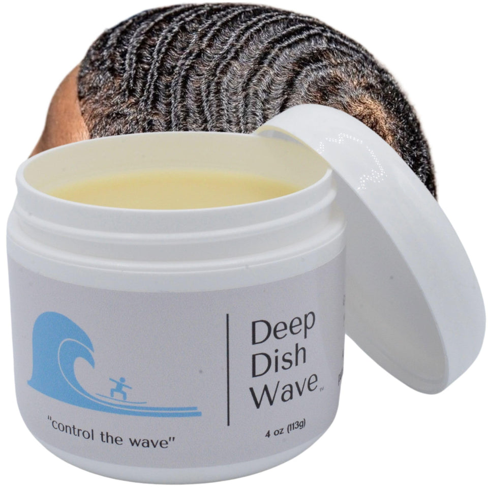 Deep Dish Wave Pomade jar showing texture and natural shine.