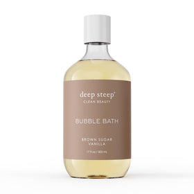 Deep Steep Brown Sugar Vanilla Bubble Bath bottle inviting a relaxing soak.