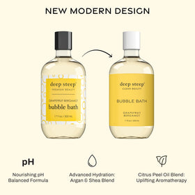 Deep Steep Bubble Bath Grapefruit Bergamot bubbles for a gentle, hydrating soak